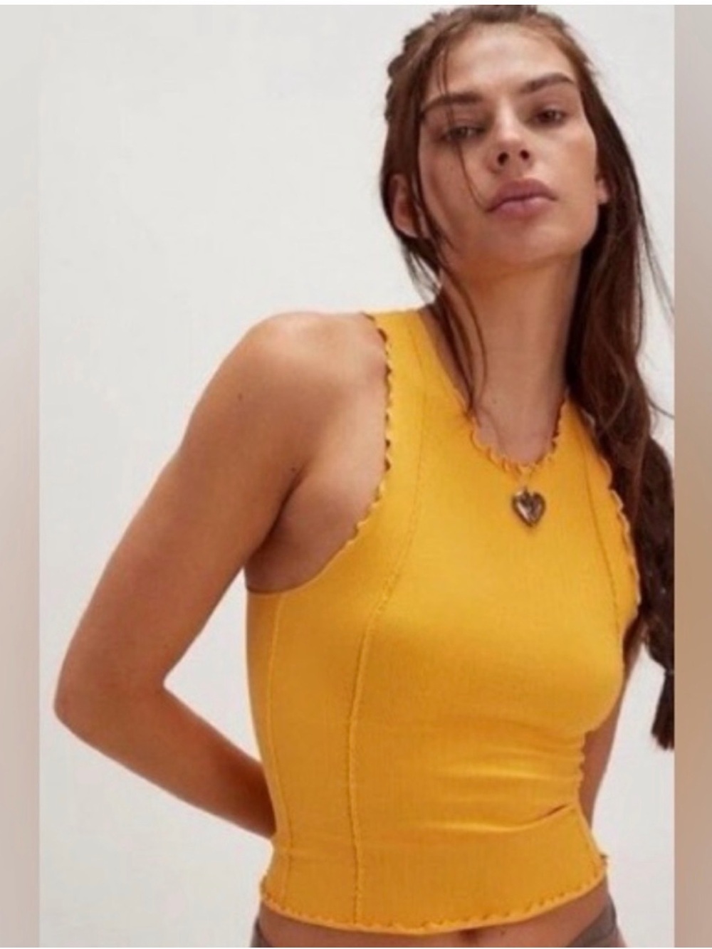 Free People Yellow Ribbed Tank Top